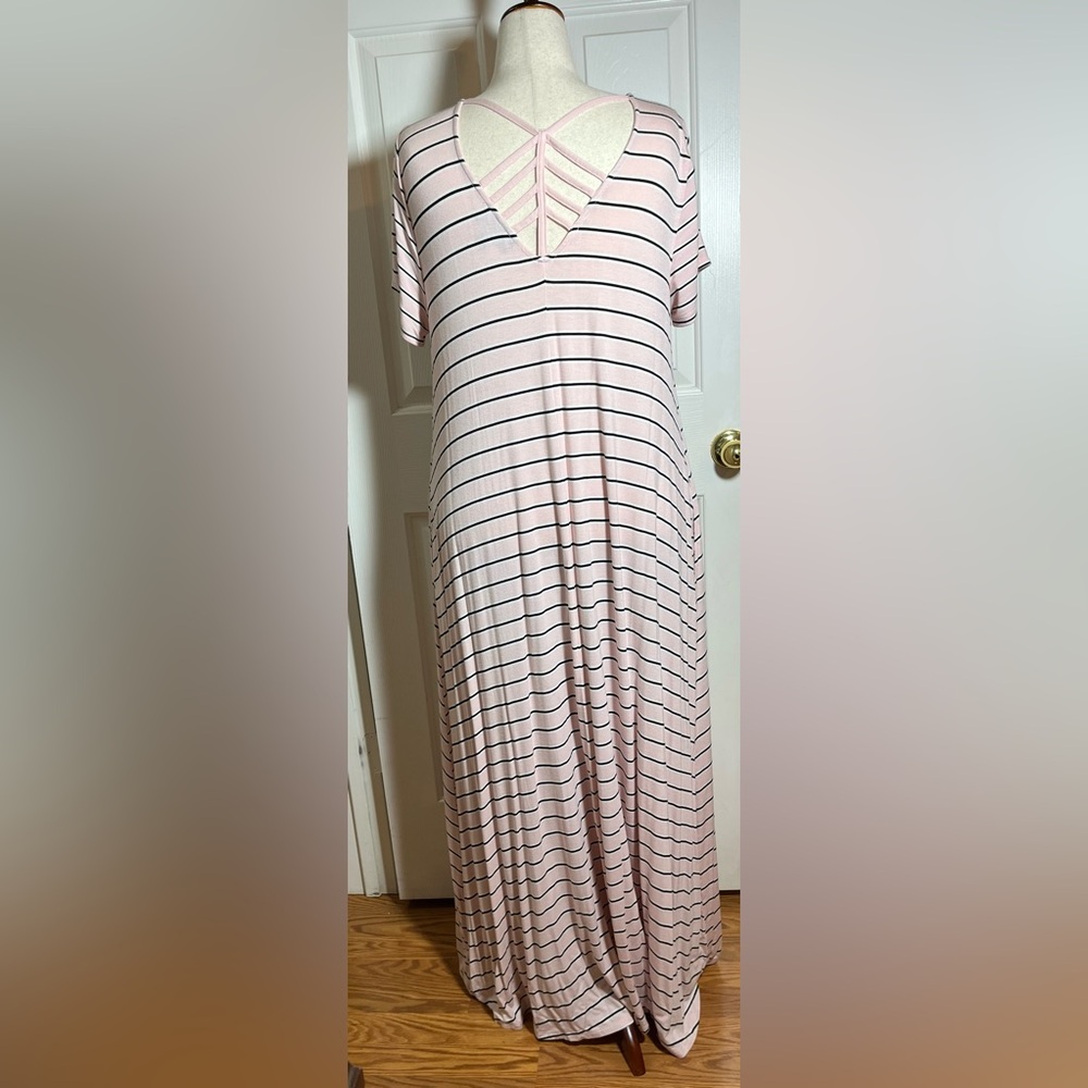 Lane Bryant Pink Striped Strappy Back Maxi Dress Plus Size 18/20
